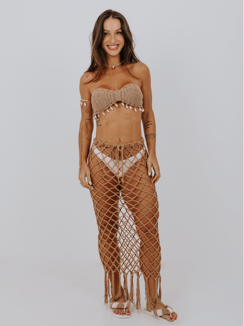 Saia Raízes Crochê Cappuccino