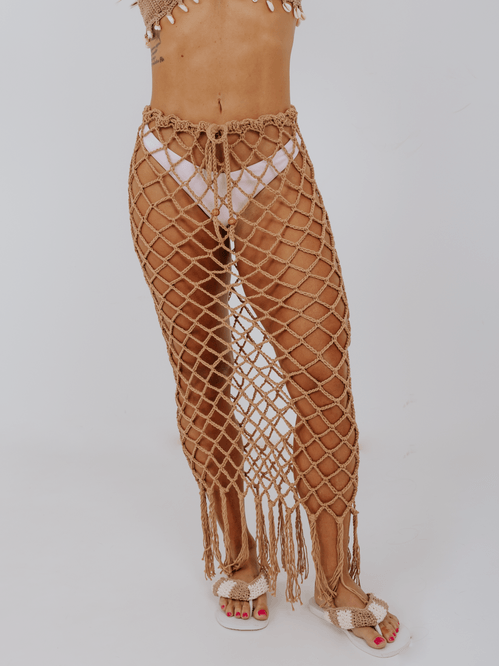 Saia Raízes Crochê Cappuccino